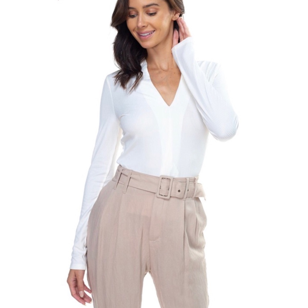 ALEENY Ribbed Long White Sleeve Shirt